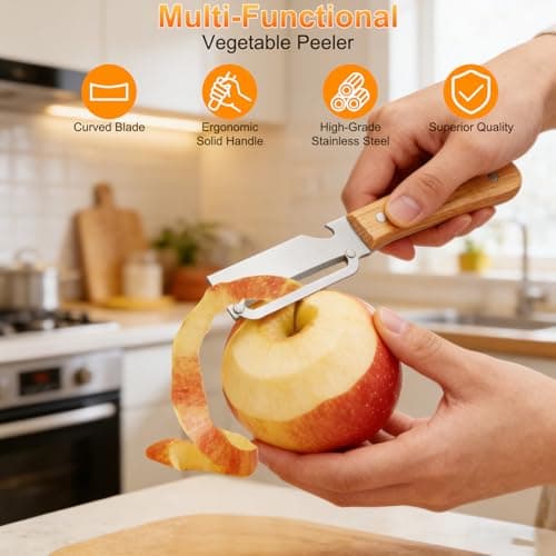 Multi-Functional Vegetable Peeler with Wooden Handle and Bottle Opener,Ultra-Sharp Stainless Steel Blade Kitchen Tool for Fruit Apple Potato Pumpkin Papaya - Thumbnail 6