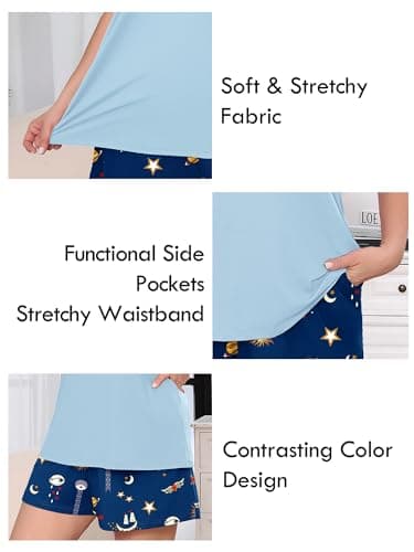 AusLook Plus Size Pajama Set for Women 2 Piece V Neck Short Sleeve Loungewear 2X Set with Pajama Printed Shorts Summer Sleepwear Loose Fit 1X-5X - Thumbnail 4