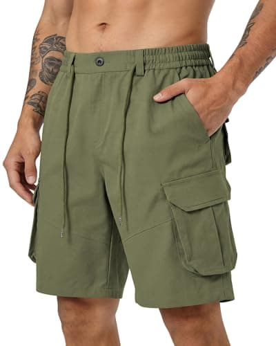 TRFIC Mens Cargo Shorts Casual Sweat Shorts with Button Drawstring Multi Pockets for Work Hiking Outdoor - Image 1