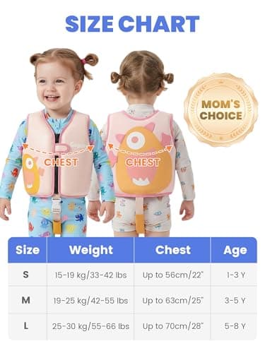 Gogokids Toddler Swim Vest Pool Floaties for Kids 1-2-3-5-7-9 Yrs, Neoprene Kids Swimming Jacket w/Adjustable Safety Strap & Zip, Toddler Float Jacket 33-66lbs for Beach Puddle Pool Boys Girls Niños - Thumbnail 6