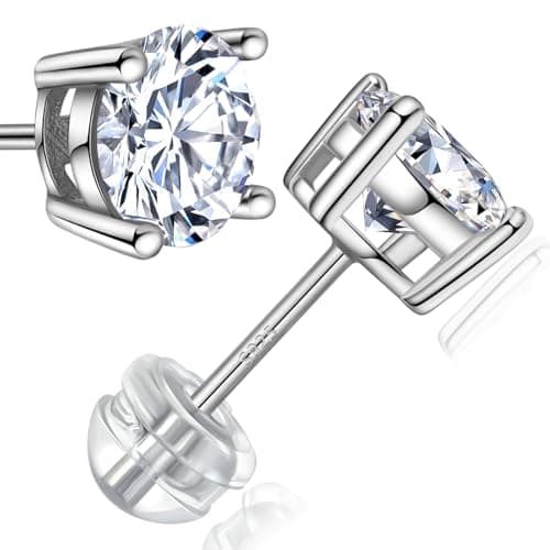YzngCoi Moissanite Stud Earrings, D Color VVS1 Round Cut, 925 Sterling Silver Rhodium-Plated, Jewelry Gifts for Women Men (1CTW (0.5ct each-5mm)) - Image 1