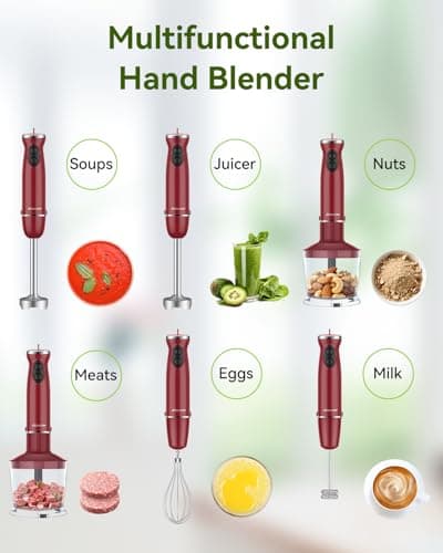 Immersion Blender 5 in 1 Hand Blender, Abuler 1000W Hand Mixer Stick,12 Speed Handheld Blender 304 Stainless Steel with 600ml Mixing Beaker, 500ml Chopper, Whisk and Milk Frother for Soup, Baby Food - Thumbnail 5