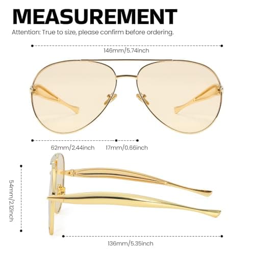 SODQW Gold Aviator Sunglasses for Women Men Trendy Designer Metal Sun Glasses with UV400 Metal Frame Ladies Shades - Thumbnail 3