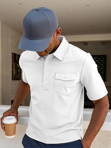 JEMLDL Mens Polo Shirts Short Sleeve Golf Tennis Shirt Quick Dry Collared Casual Work Tops with Pocket 4 Button Placket Tops White S - Thumbnail 3