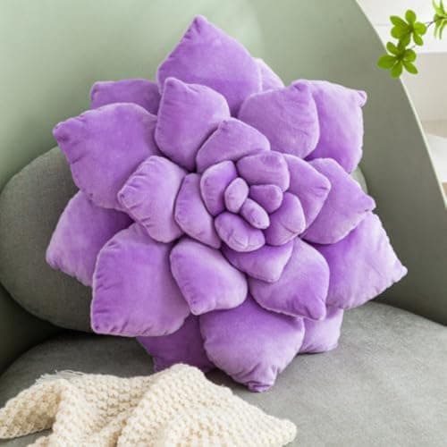 Gerlisay 3D Plant Pillow 13.8'' Cute Flower Throw Pillow Purple Plant Shaped Decor Soft Unique Plush Decorative Pillow Throw Cushions for Bedroom Home Decorations - Image 1