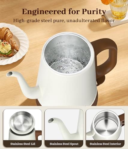 YTLAD Gooseneck Electric Kettle 1L, 1000W Fast Boiling for Pour-Over Coffee & Tea, 304 Stainless Steel BPA-Free, Precise Flow Spout, Auto Shut-Off & Boil-Dry Protection, Retro Style (White) - Thumbnail 5
