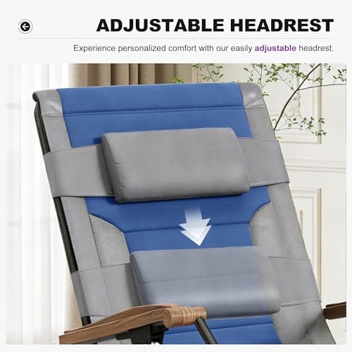 PURPLE LEAF Oversized Outdoor Reclining Chair Set of 2 Patio Zero Gravity Chaise Lounge Folding Chair with Quilted Cushion Adjustable Headrest for Lawn Camping Beach Pool Grey and Navy Blue - Thumbnail 6