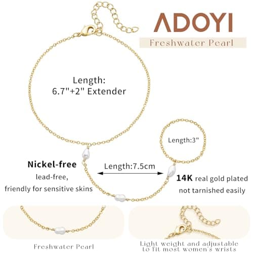 adoyi Gold Bracelets for Women 14K Gold Plated Trendy Hand Chain Bracelet Stackable Ring Bracelet Stack Set Adjustable Hand Chain Link Layered Waterproof Jewelry Gifts for Womens - Thumbnail 6