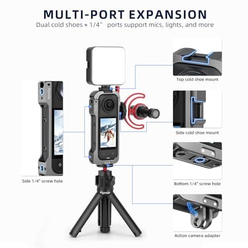 Flymile Insta 360 X5 Utility Cage/Carrying Case (Frame + Lens Cap) Lens Guard/2 Pack Screen Protector Accessories Kit, Tempered Film Glass Metal Cover Portable Bag for Insta360 X5 Protective Bundle - Thumbnail 4
