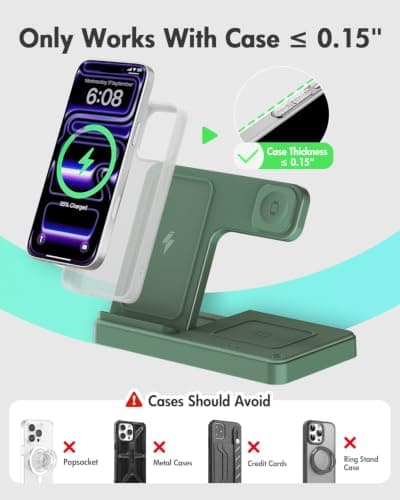 Wireless Charger Stand Charging Station: 3 in 1 Charger Multiple Devices for Apple iPhone 17 16e 16 15 14 Pro Max 13 12 11 for Watch 11 10 9 8 7 6 5 4 3 2 SE and Ultra & Airpods Series, Dark Green - Thumbnail 3