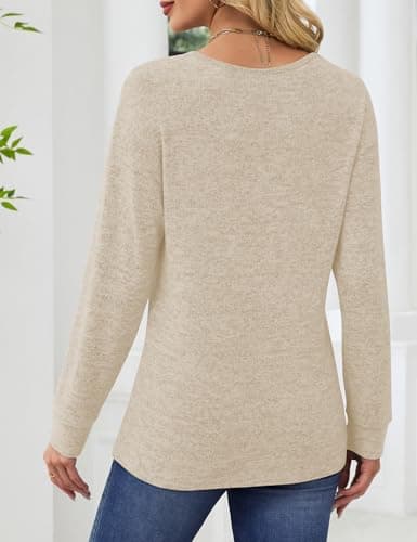 JUSTFASHIONNOW Women's Long Sleeve Tops V Neck Winter Shirts Boutique Tops for Women Trendy Blouses Dressy Casual T Shirts Fashion Winter Clothing (Apricot,Medium) - Thumbnail 6