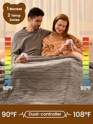 Bearhug Electric Blanket King Size 100" x 90", Dual Controller Heated Blanket, Velvet & Sherpa, 10-Heat Levels & 1-12H Auto Off, Over-Heat Protect, ETL, Machine Washable - Thumbnail 4