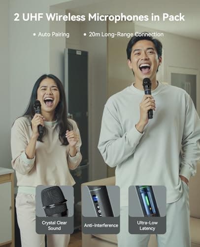 GKD60 Karaoke Machine with 2 Wireless Microphones for Adults, Portable Bluetooth Party Speaker, 500W Peak Power PA System with LED Disco Lights, 6.5'' Speaker Big Sound, 8000mAh Battery for Outdoor - Thumbnail 5