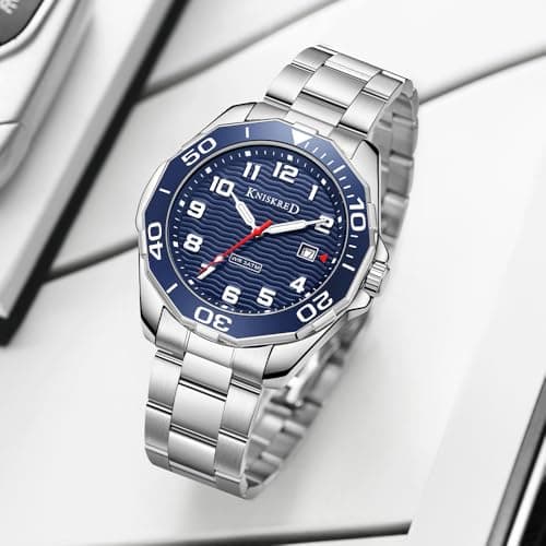KNISKRED Sports Watch for Men with Easy Read Dial and Stainless Steel Band or Silicone Band Water Resistant (Silver Blue) - Thumbnail 2