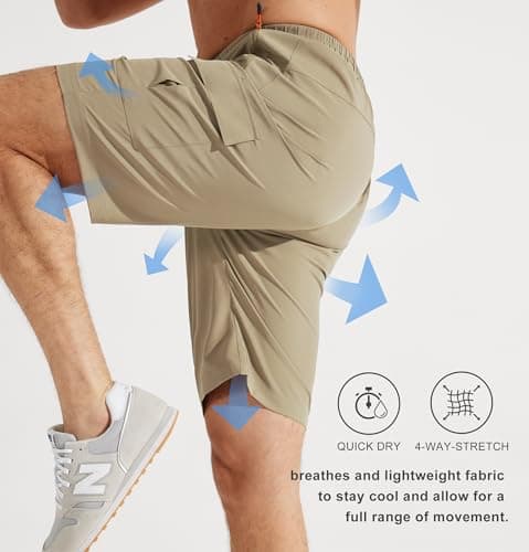 Libin Men's Hiking Cargo Shorts Lightweight Quick Dry Athletic Casual Shorts for Golf Outdoor Active Zipper Pockets, Khaki, XX-Large - Thumbnail 4