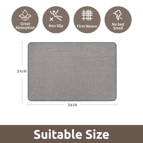 AMOAMI Chenille Bath Mat Super Absorbent Bathroom Mat Quick Dry Bath Mats for Bathroom Rubber Backed Bathroom Rugs Non Slip Washable Fit Under Door, Front of Bathtub, Sink, LIGHTGREY&Beige 24"x36" - Thumbnail 2