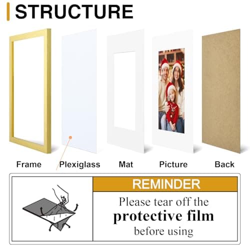 decorUhome 8x10 Picture Frame Set of 10, Display Photos 5x7 with Mat or 8x10 Unmatted for Picture Frames Collage Wall Decor, Gold - Thumbnail 3