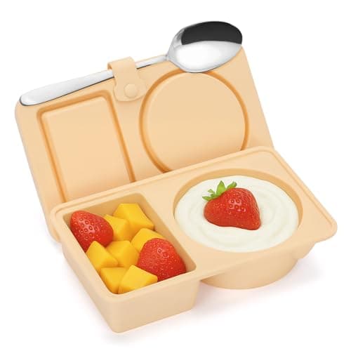 Dalycro Silicone Snack Containers with Lids – Reusable Snack Containers with Double Compartments for Adults Mini Silicone Food Box Perfect for Travel Lunch Gym (Khaki)