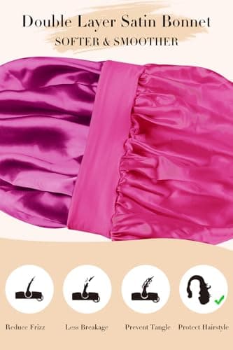 Vettres Hair Bonnet for Sleeping Satin Bonnets Silk Sleep Bonnet Double Layer Satin Bonnet with Tie Peach Red - Thumbnail 5