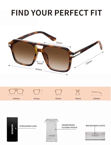 AOJINOJO Retro Aviator Sunglasses for Women Men Classic 70s 90s Vintage Trendy Square Aviators(Black/Grey+Tortoise/Gradient Brown) - Thumbnail 6