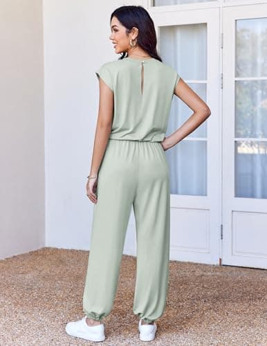 Ekouaer Womens Jumpsuits Casual One Piece Summer Romper Jogger Leg Long Pant Casual Spring Vacation Outfit with Pocket 2026 - Thumbnail 3