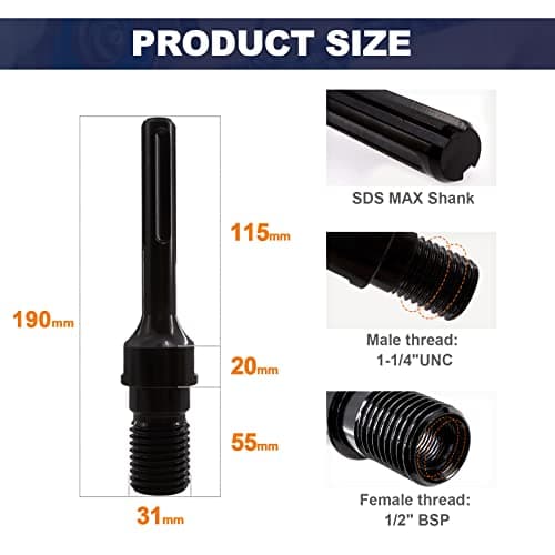 1-1/4"-7 Male to SDS MAX BRSCHNITT Core Drill Adapter for Core Bits - Thumbnail 2