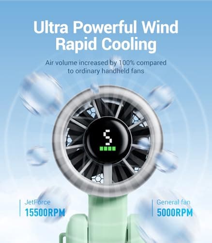 Diveblues Portable Handheld Turbo Fan, 5 Gear Wind, Battery Operated, Up to 12 Working Hours, 3 IN 1 Hand Fan with Air Turbo Tech Cooling Fan for Outdoor Activities, Travel, Working - Thumbnail 2