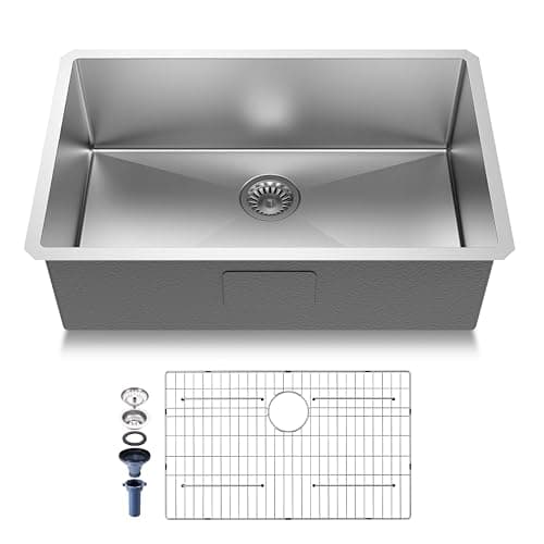GKFF Kitchen Sink 16-Gauge Workstation S304 Stainless Steel Kitchen Sinks Handmade Modern Single Bowl Deep Sink with Accessories and Integrated fregaderos de cocina modernos (Undermount 30" x 18")