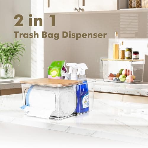 iCASA Trash Bag Dispenser Holder - 2 in 1 Acrylic Under Sink Organizer Garbage Bags Container with Bamboo Lid, Holds up to 100 Count 13/30/33 Gallon Bag Roll for Kitchen, Pantry, Laundry Room Storage - Thumbnail 3