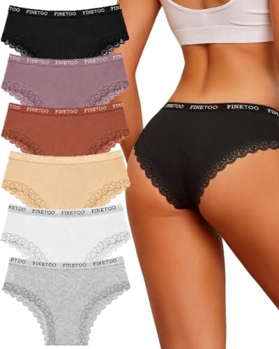 FINETOO Cotton underwear for women Cheeky Bikini Panties Low Rise Soft Lace Hipster Sexy Panty for Dailywear 6 Pack - Image 1
