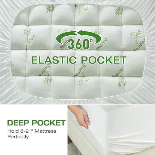 SurChic Ultra Soft Mattress Topper Twin XL Size Viscose Derived from Bamboo, Thick Pillow Top Mattress Pad Cover for Back Pain, Cooling Mattress Protector with 8-21 Inch Deep Pocket - Thumbnail 4