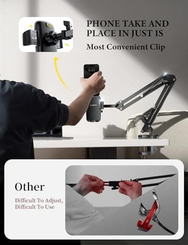 LISEN Gooseneck Phone Holder for Bed Desk [3rd Upgrade] Cell Phone Stand for Desk Bed Gaming Accessories,Gifts for Men Mom Senior Tech Mount for Recording Filming Laying Down Flexible Magic Arm Clamp - Thumbnail 4