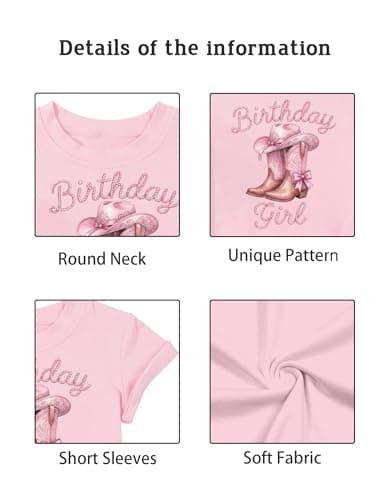 IsPICK Birthday Girl Shirt Toddler Kids Birthday Outfit Western Cake Bow Ribbon Girls Graphic Tees Party Tshirts 4-12 Years - Thumbnail 5