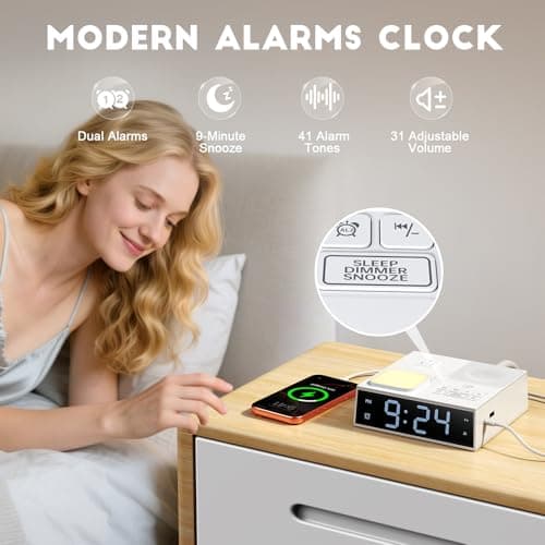 White Noise Sound Machine with Dual Alarm Clock - Soft Night Light 41 Non Looping Sounds USB Port Charger 3 Timers Memory Function 31 Adjustable Volume Sleep Sound Machine for Adult & Home Bedroom - Thumbnail 3