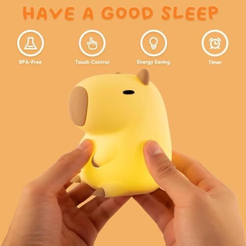 UNEEDE Capybara Night Light White Elephant Gifts - Rechargeable Silicone Touch Lamp, 2-Level Dimmable, 20-Min Timer, Safe Nursery Decor for Kids & Valentines Day Gifts - Thumbnail 6