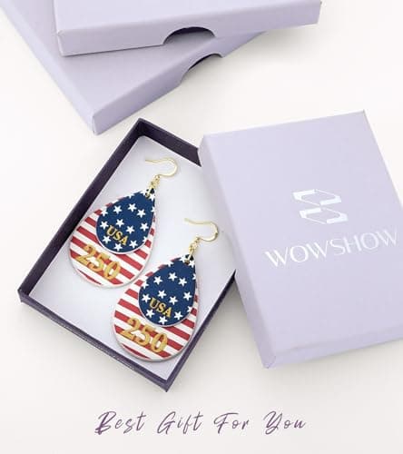 wowshow Patriotic Earrings for Women, 250th Anniversary Teardrop Dangle Earrings for 4th of July Red White and Blue American Flag Jewelry Lightweight Independence Day Accessories - Thumbnail 6