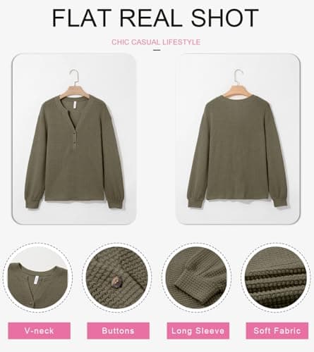 Dokotoo Business Outfits Spring Tops for Women 2026 Plus Size Spring Outfits Lightweight Long Lantern Sleeve Shirts V Neck Button Up Blouse Green Casual Fashion Spring Clothes Small - Thumbnail 4