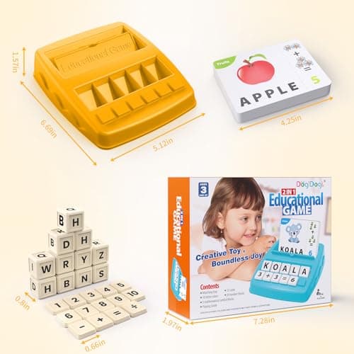 DEGIDEGI Educational Toys for Kids Ages 3-8, Matching Letter Spelling Game ABC Math Learning, Xmas Birthday Party Gifts for 3 4 5 6 7 8 Year Olds Boys and Girls Yellow - Thumbnail 5