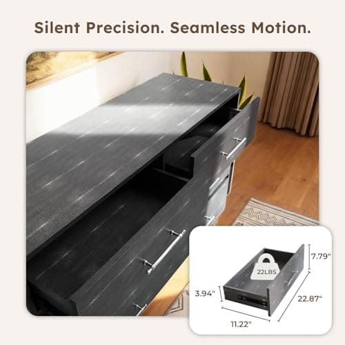 BERRY NEST Grey Dresser for Bedroom, 6 Drawer Wood Dresser with Modern Storage Organizer, Wide Chest of Drawers for Clothes, Closet, Living Room - Thumbnail 3
