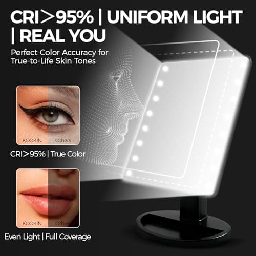 KOOKIN Lighted Vanity Makeup Mirror Led Lights 180 Degree Rotation Lighted Mirror Touch Screen Adjusted Brightness Desk Mirrors USB Dual Supply Bathroom Beauty Cosmetic Mirrors (Black) - Thumbnail 4