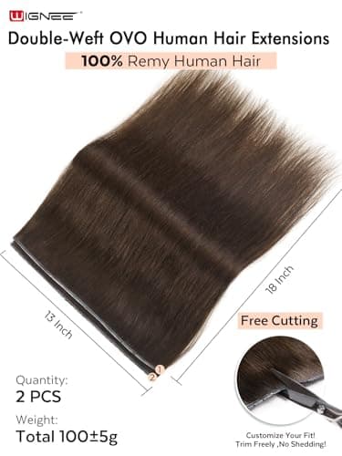 WIGNEE Twin Tab Butterfly Genius OVO Weft Hair Extensions Human Hair Latest Brown Double Invisible Real 100% Remy Human Hair Weft with Micro Bead Hair Extensions 100g 2PCS 18 Inch - Thumbnail 2
