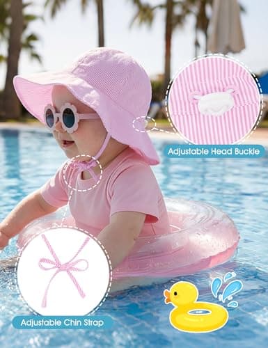 Durio UPF50+ Baby Sun Hat and Sunglasses - Sun Protection Hat for Boy Girl, Wide Brim Summer Beach Hats for Newborn Toddler Pink 3-6 Months - Thumbnail 4