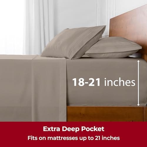 Mellanni Extra Deep Twin Sheets - 3 PC Iconic Collection Bedding - Hotel Luxury, Ultra Soft, Cooling Bed Sheets - Wrinkle, Fade, Stain Resistant (Twin, Tan) - Thumbnail 6