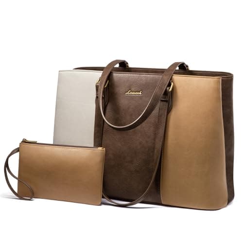 LOVEVOOK Laptop Work Bag for Women, 15.6 Inch Waterproof Vintage PU Leather Tote Purse with Wristlet, Professional Computer Bag for Teacher,Office, Daily - Image 1