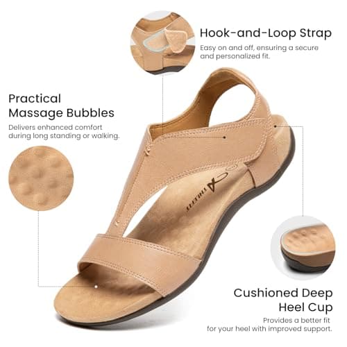 Athlefit Orthopedic Arch Support Sandals for Women Walking Orthotic Beach Nude Sandals With Adjustable Strap Size 9.5 - Thumbnail 4