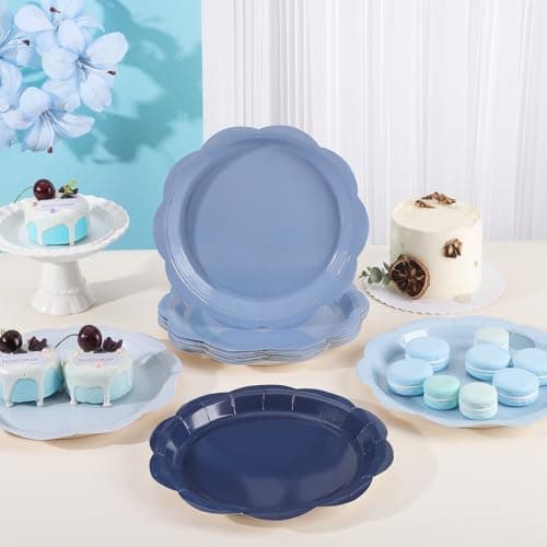 NatNarr 48 Pcs Dusty Blue Paper Plates, 9 Inch Blue Gradient Plates Scalloped Party Plate Disposable Dinner Dessert Plate for Easter Boy Baby Shower Birthday Wedding Party - Thumbnail 4