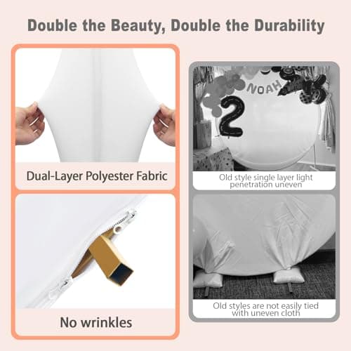 Quandjk 7.2 FT White Round Backdrop Cover, Double-Sided Circle Fabric Photo Background with Zipper for Photography Party Birthday Wedding Baby Shower Home Decorations (Elastic) - Thumbnail 3