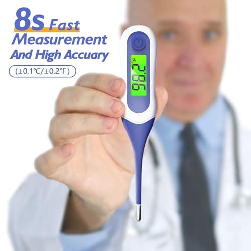 8s Fast Reading Oral Thermometer for Kids and Adults, Baby Digital Thermometer with 3 Color Backlit and Fever Alarm Medical FDA Basal Thermometer for Oral, Rectal, Underarm - Thumbnail 3