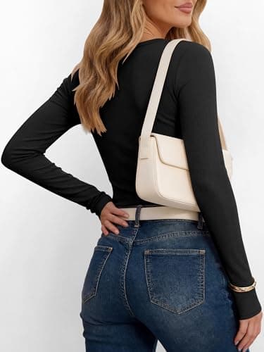 ANRABESS Women's Long Sleeve Henley Tops Black X-Large - Thumbnail 3