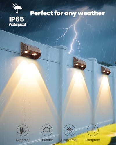 Brighter Solar Fence Lights-3000/4000/6000K 3 Mode,Solar Lights Outdoor Waterproof,Dusk to Dawn Deck Light, Outdoor Lighting for Backyard/Railing/Wall/Step/Patio(12 Pack,Brown) - Thumbnail 6